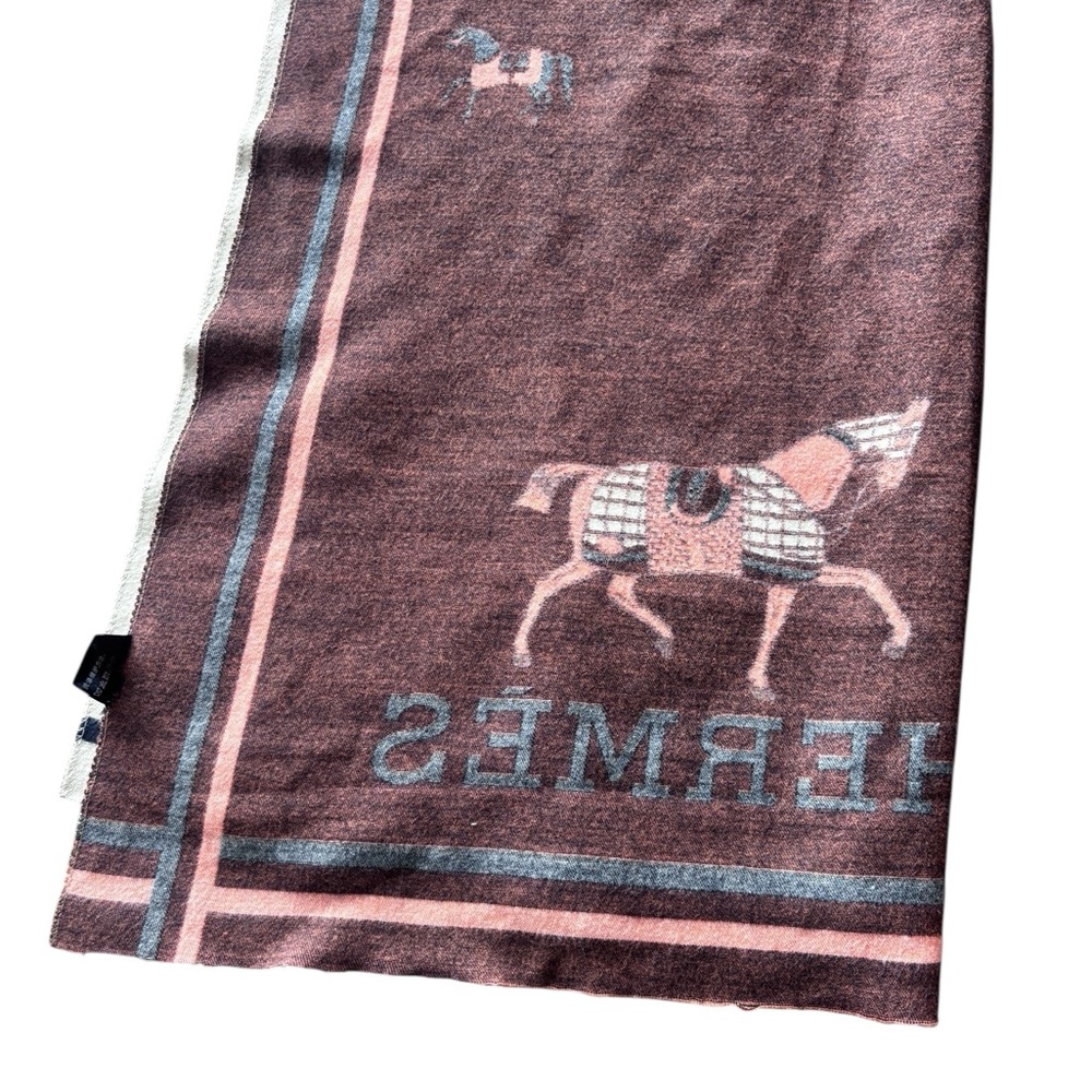 Horse Print Silk-Feel Scarf Orange Blue Equestrian Style